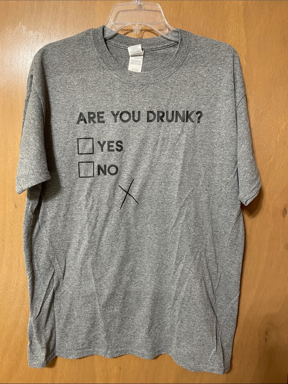 Gildan Gray Short-Sleeve Tee with 'ARE YOU DRUNK?' Graphic